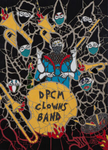 DPCM CLOWNS BAND. Ceramic mosaic and grout on panel. Cm 90x125. 2020