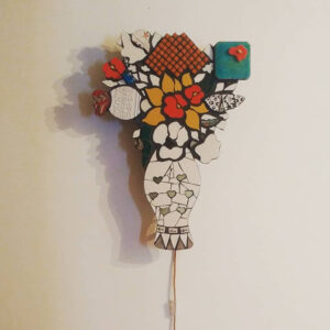 Flores. Lamp. Ceramic mosaic, grout, resin, iron. Cm 73x53x7. 2019