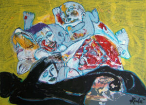 Foto di gruppo. Mixed media on paper. Cm 100x70
