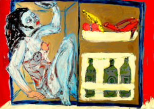 In the fridge. Painting on paper. Cm 70x50. 2022