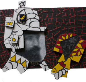 Deserting reality. Ceramic mosaic, grout and digital print on panel. Cm 71x65x3. 2023